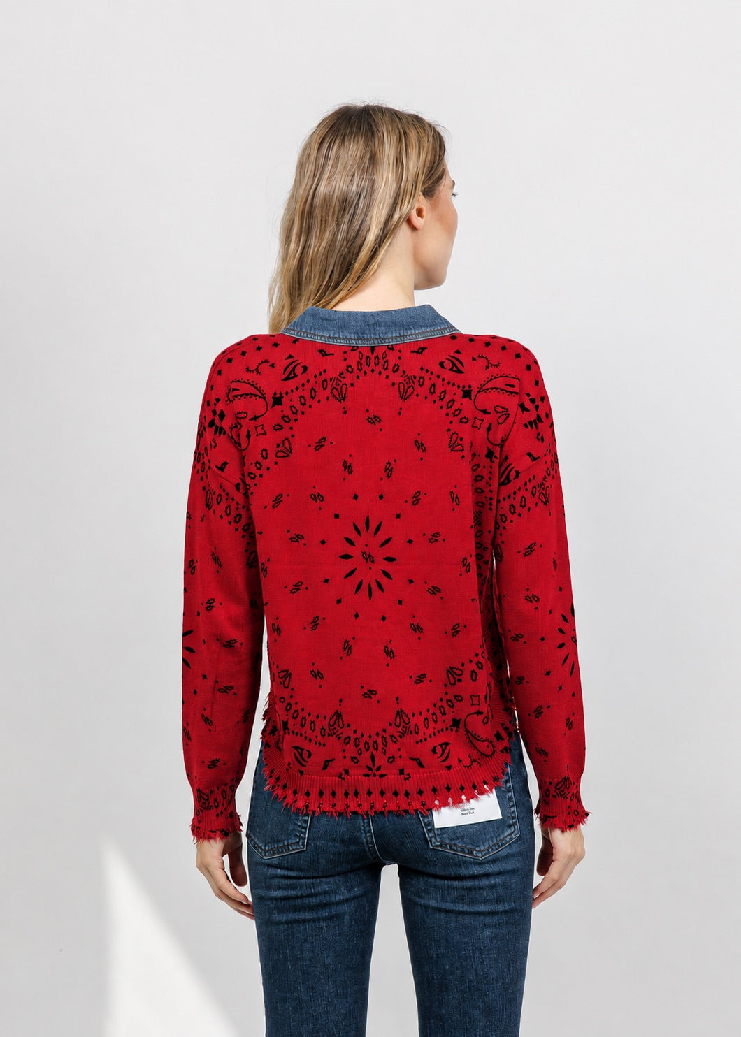 J Society Denim Collar Bandana Top in Red available at Barbara Katz