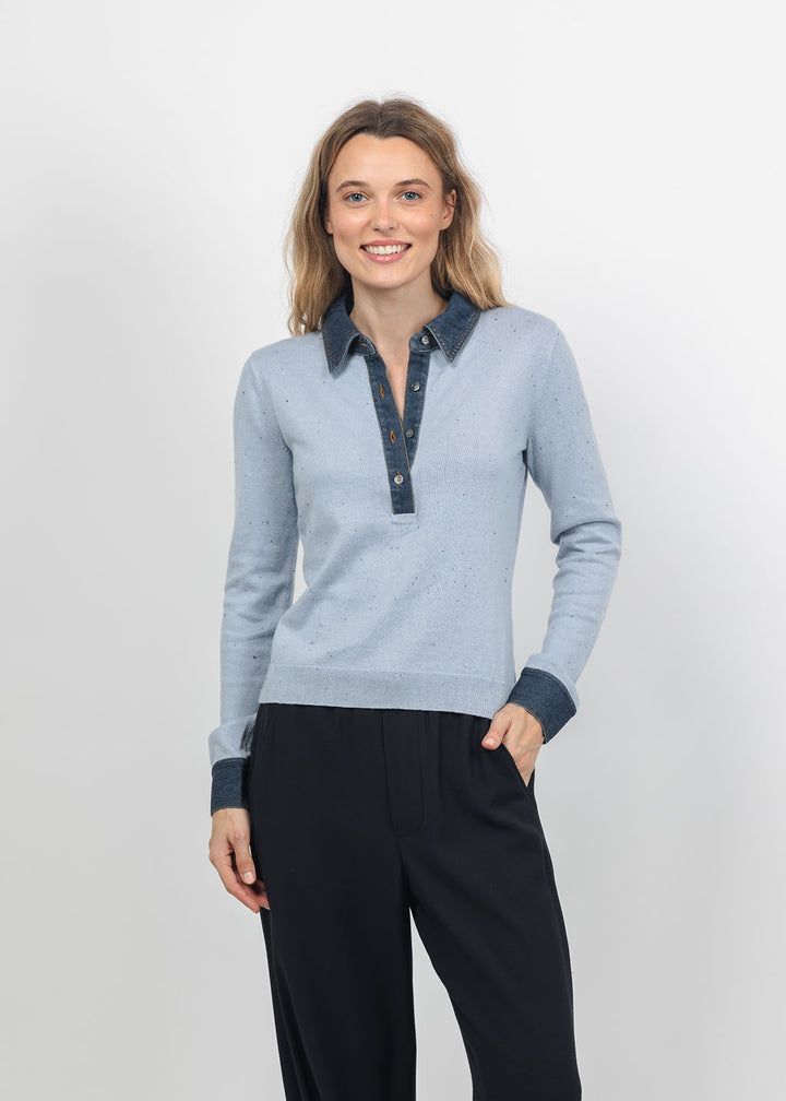 J Society Denim Collar Polo in Blue available at Barbara Katz