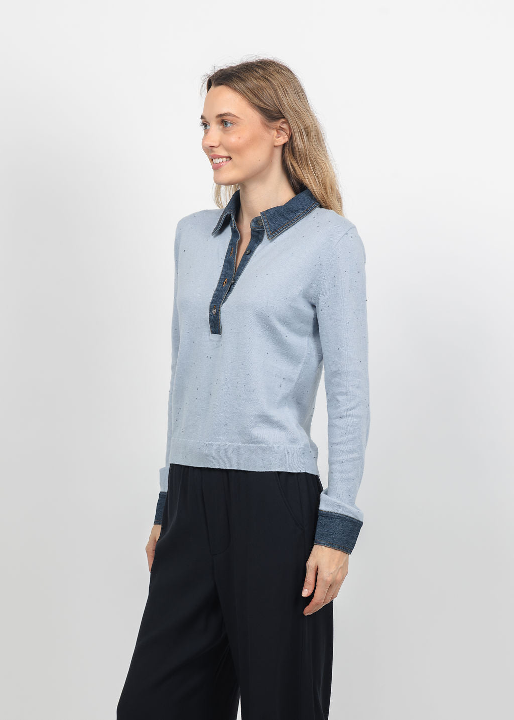 J Society Denim Collar Polo in Blue available at Barbara Katz