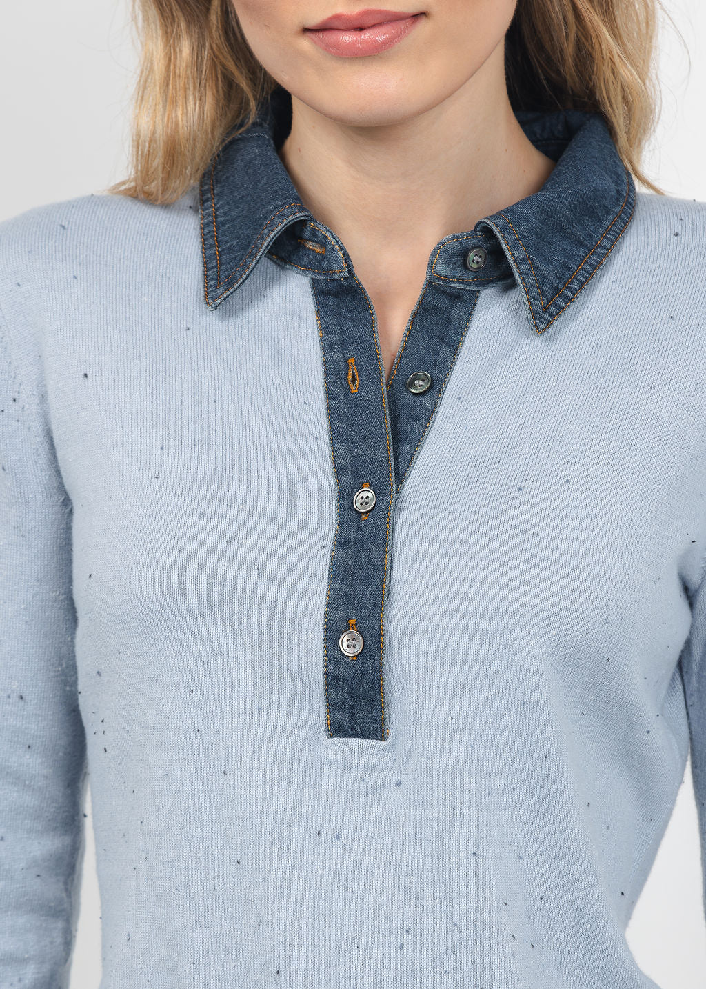J Society Denim Collar Polo in Blue available at Barbara Katz