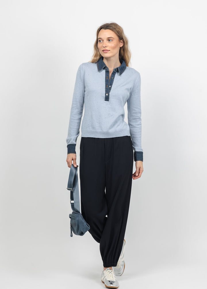 J Society Denim Collar Polo in Blue available at Barbara Katz