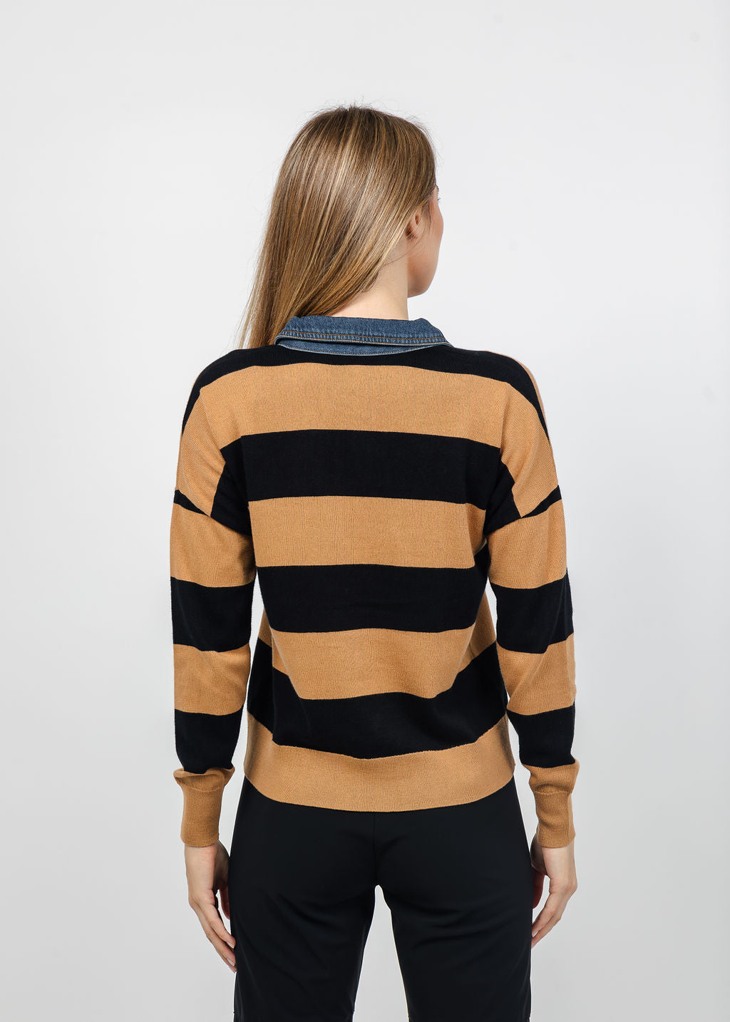 J Society Denim Collar Polo in Camel/Black available at Barbara Katz