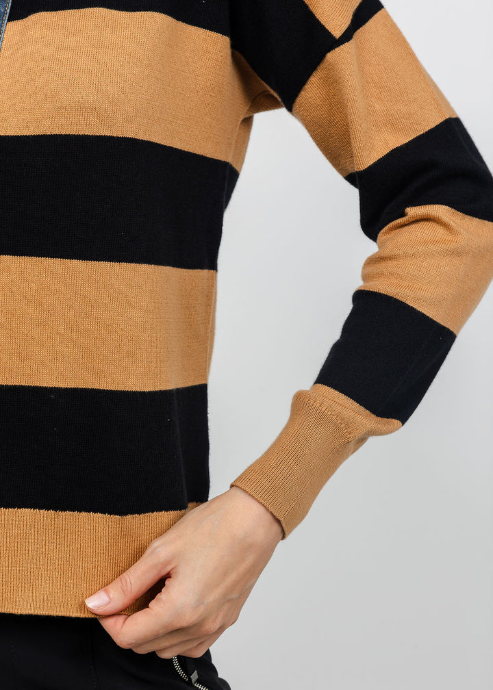 J Society Denim Collar Polo in Camel/Black available at Barbara Katz