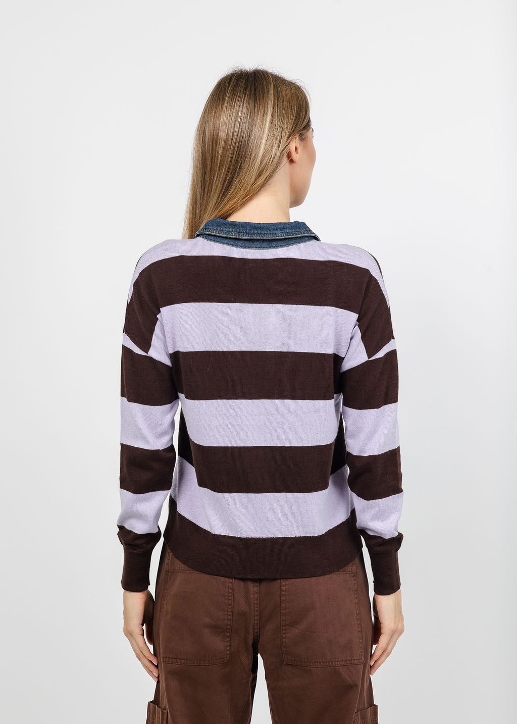 J Society Denim Collar Polo in Coffee Bean/Lilac available at Barbara Katz