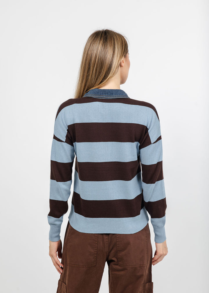 J Society Denim Collar Polo in Cornflower/Coffee available at Barbara Katz