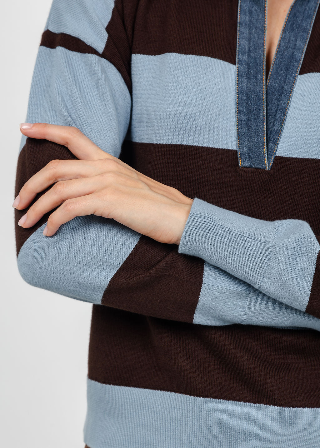 J Society Denim Collar Polo in Cornflower/Coffee available at Barbara Katz