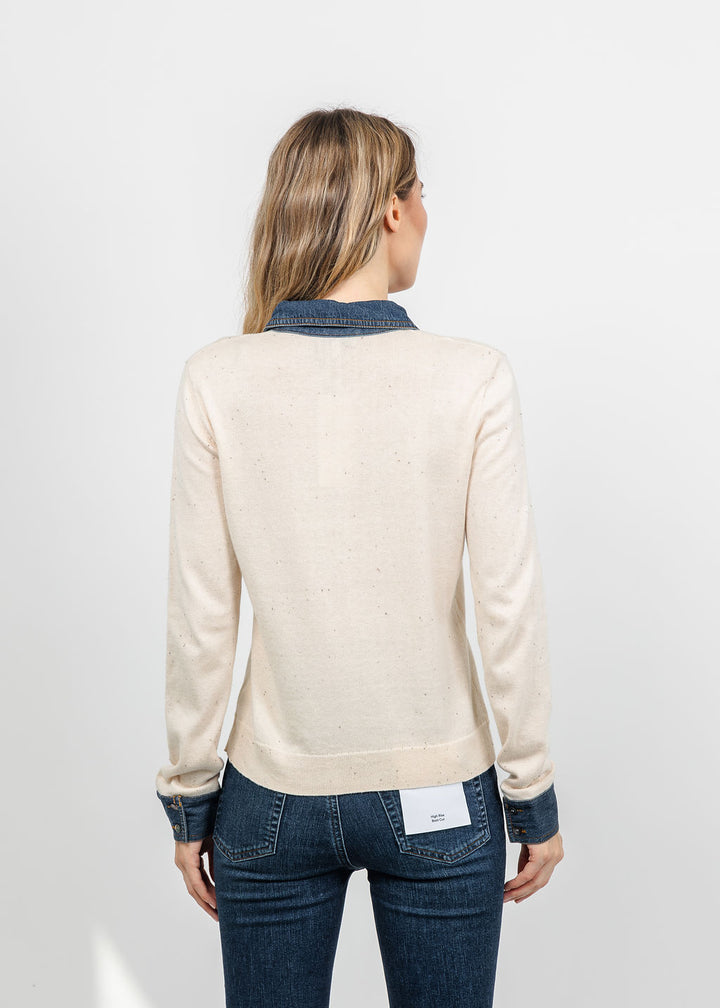 J Society Denim Collar Polo in Cream available at Barbara Katz