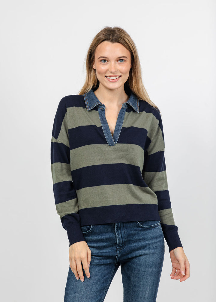 J Society Denim Collar Polo in Navy/Moss available at Barbara Katz