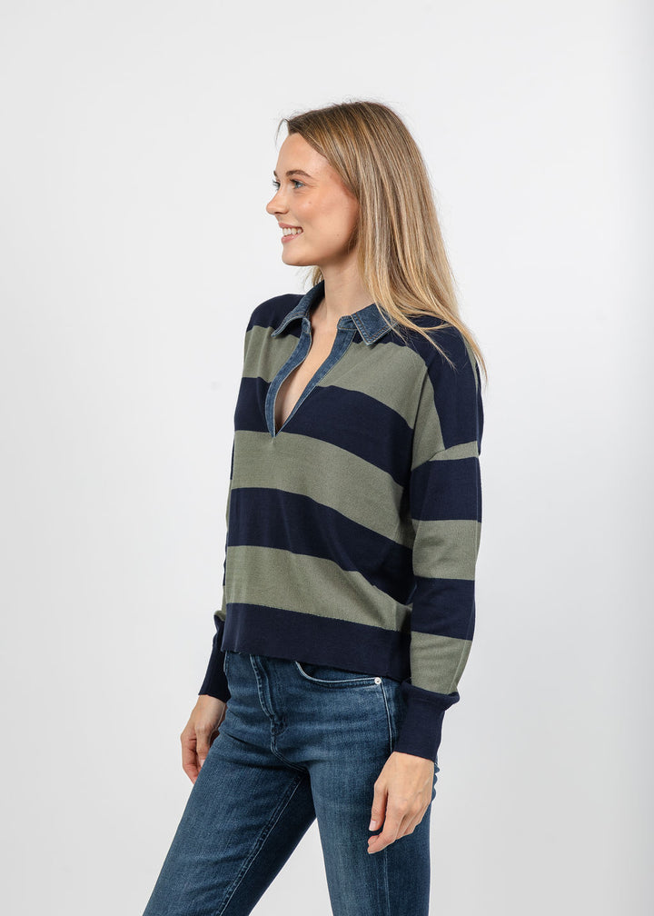 J Society Denim Collar Polo in Navy/Moss available at Barbara Katz
