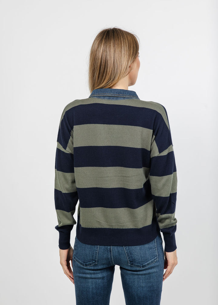 J Society Denim Collar Polo in Navy/Moss available at Barbara Katz