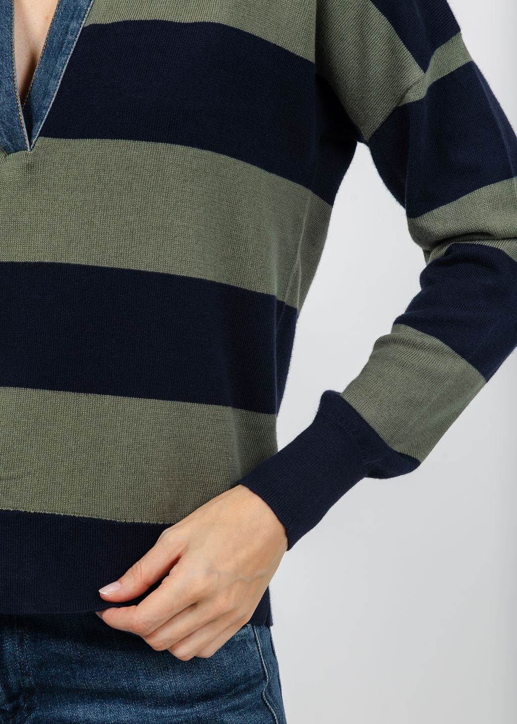 J Society Denim Collar Polo in Navy/Moss available at Barbara Katz