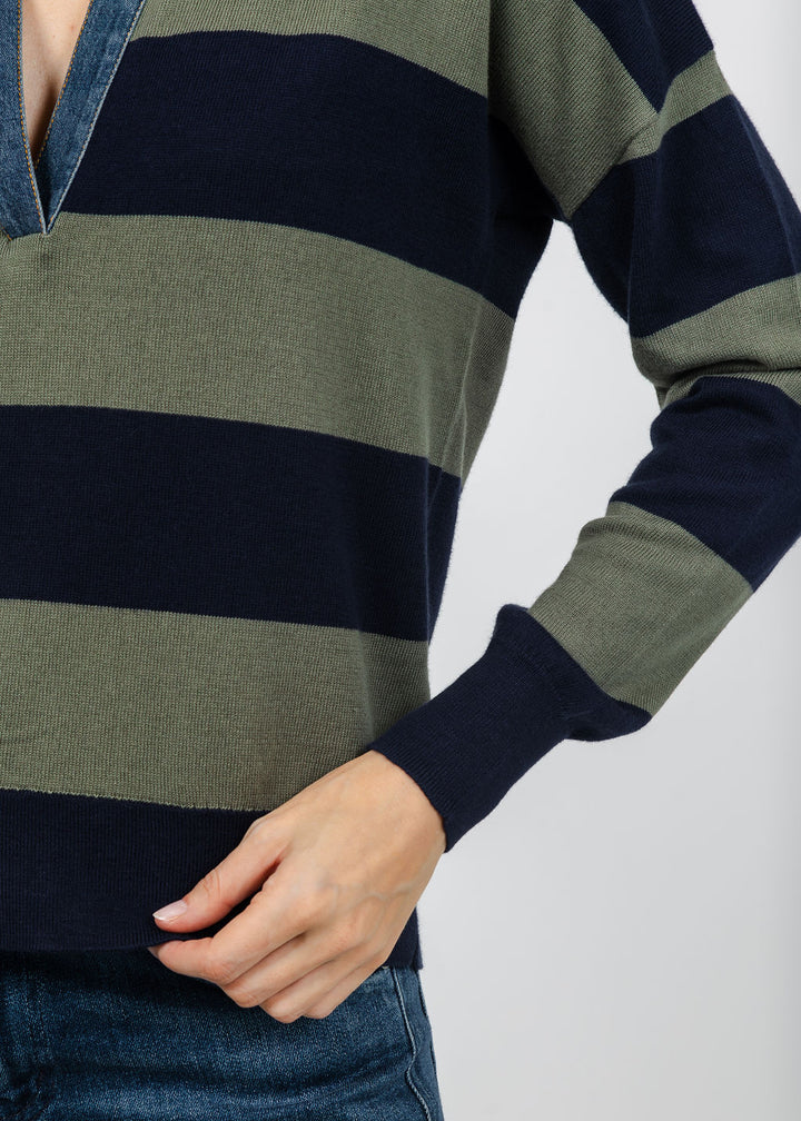 J Society Denim Collar Polo in Navy/Moss available at Barbara Katz