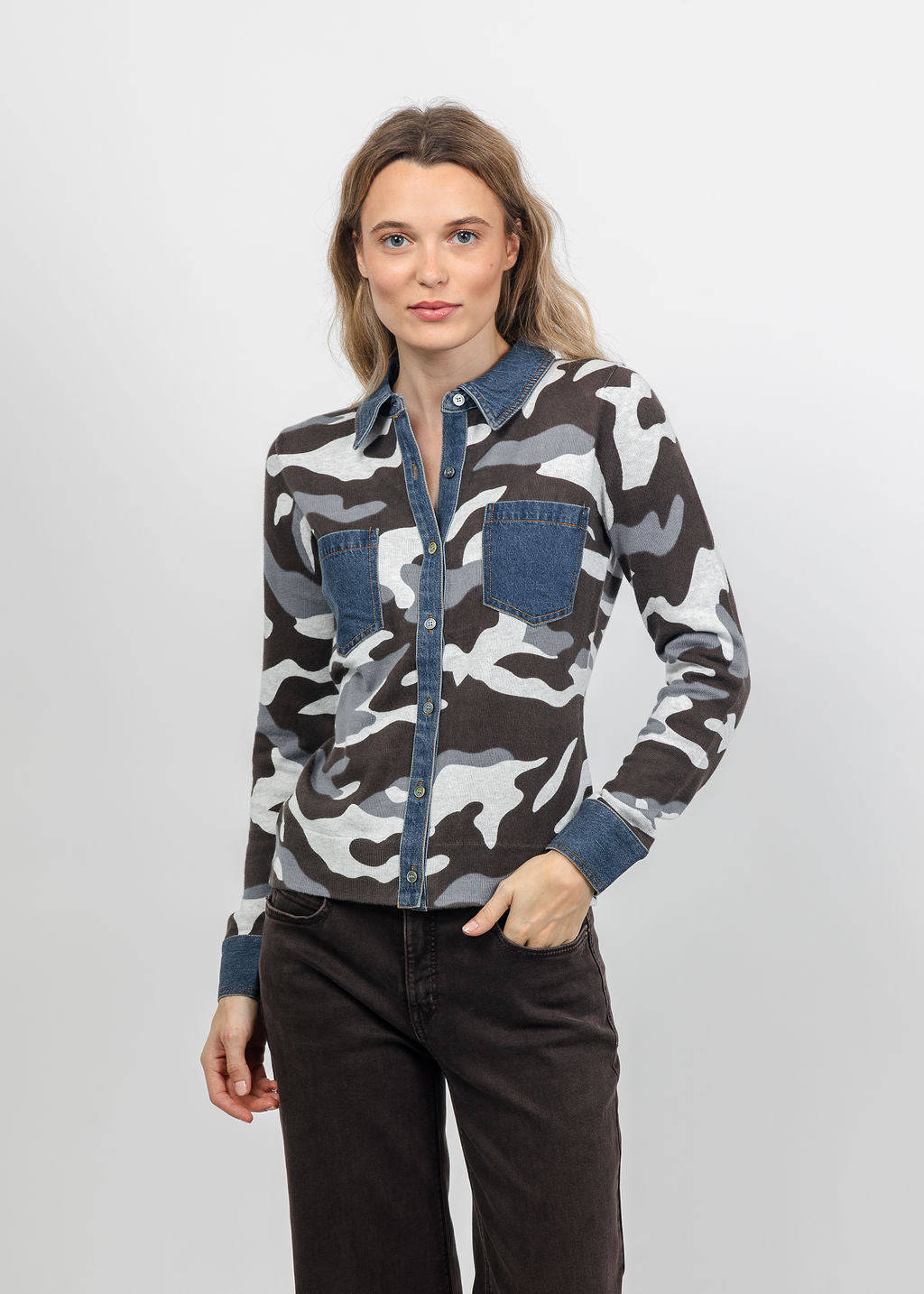 J Society Denim Pocket Shirt in Silver available at Barbara Katz