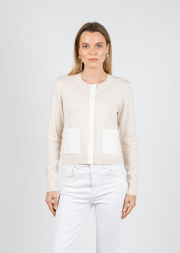 J Society Denim Trim Cardigan in Oatmeal/White available at Barbara Katz