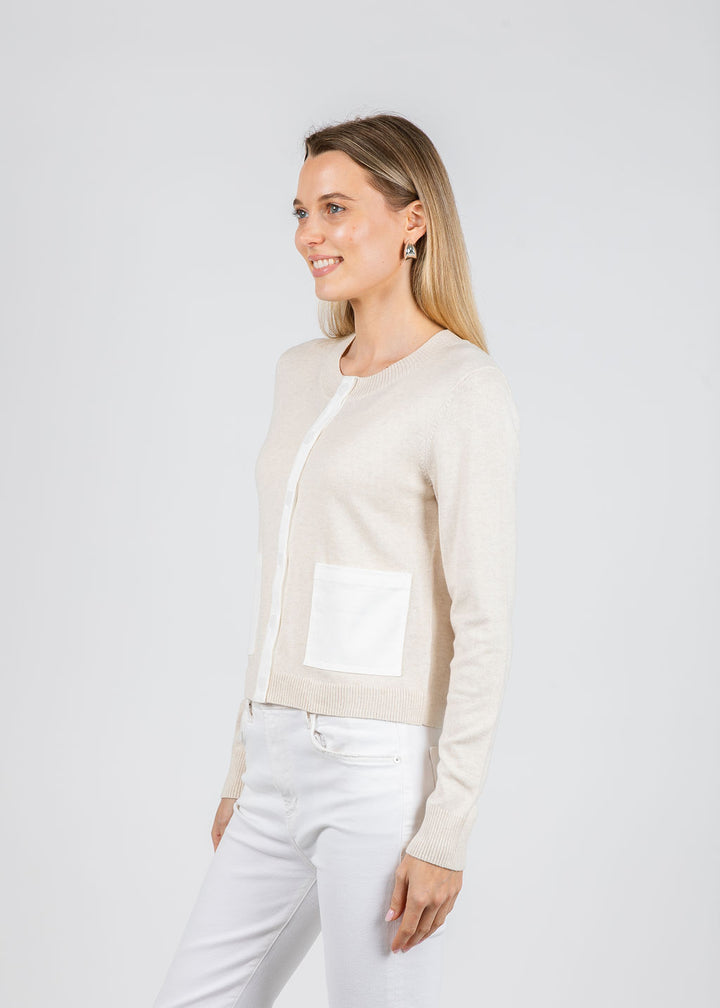 J Society Denim Trim Cardigan in Oatmeal/White available at Barbara Katz