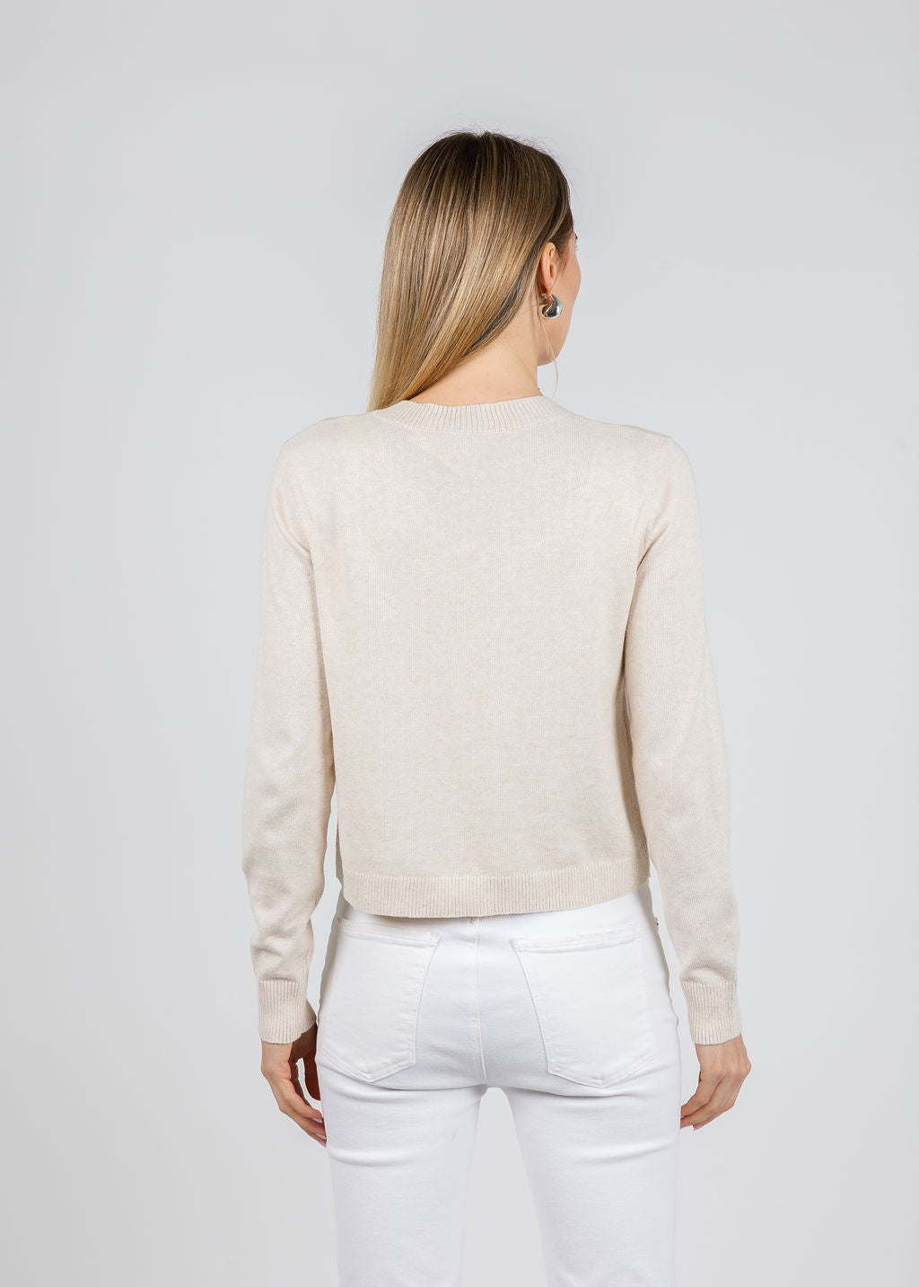 J Society Denim Trim Cardigan in Oatmeal/White available at Barbara Katz