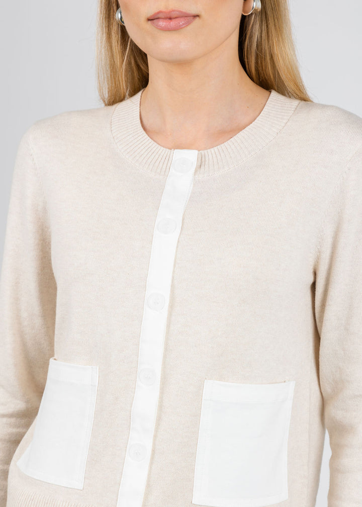 J Society Denim Trim Cardigan in Oatmeal/White available at Barbara Katz