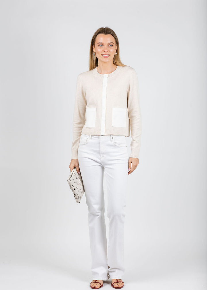 J Society Denim Trim Cardigan in Oatmeal/White available at Barbara Katz