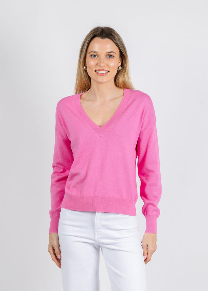J Society Easy V-Neck Sweater in Hot Pink available at Barbara Katz