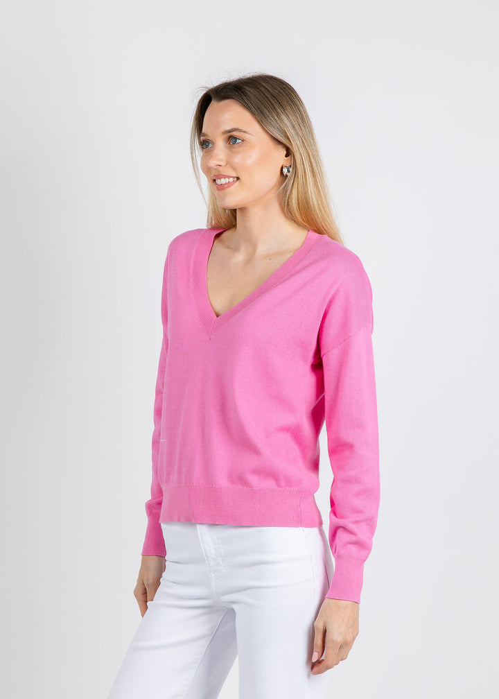 J Society Easy V-Neck Sweater in Hot Pink available at Barbara Katz