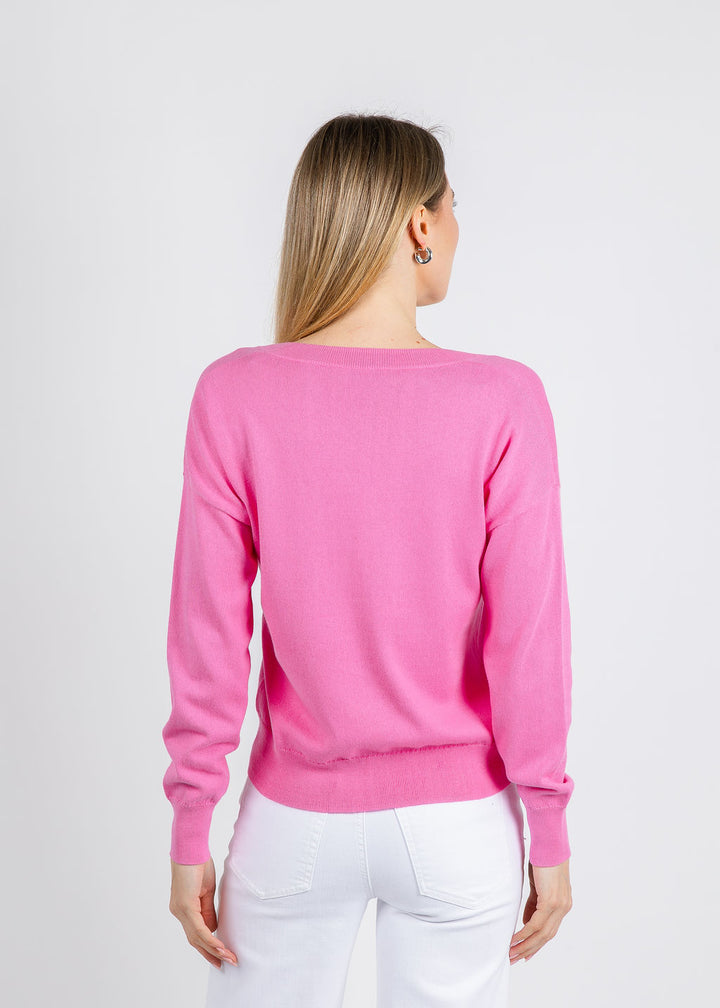 J Society Easy V-Neck Sweater in Hot Pink available at Barbara Katz