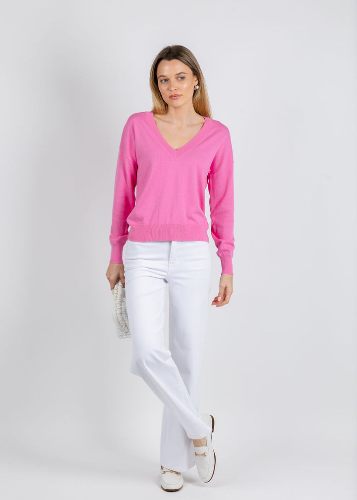 J Society Easy V-Neck Sweater in Hot Pink available at Barbara Katz