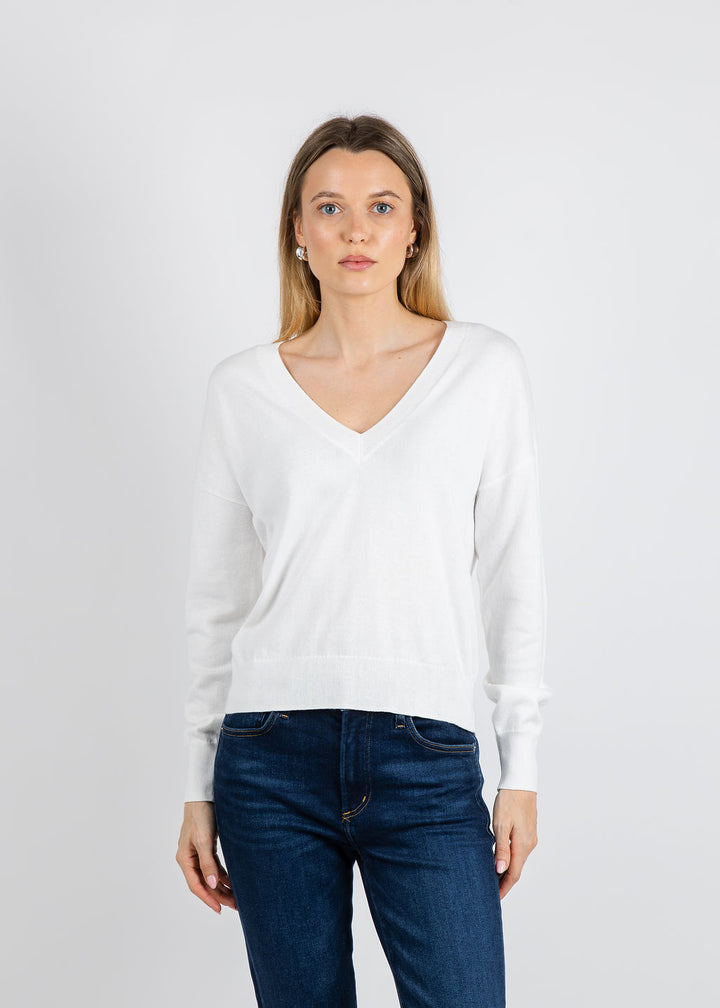 J Society Easy V-Neck Sweater in White available at Barbara Katz