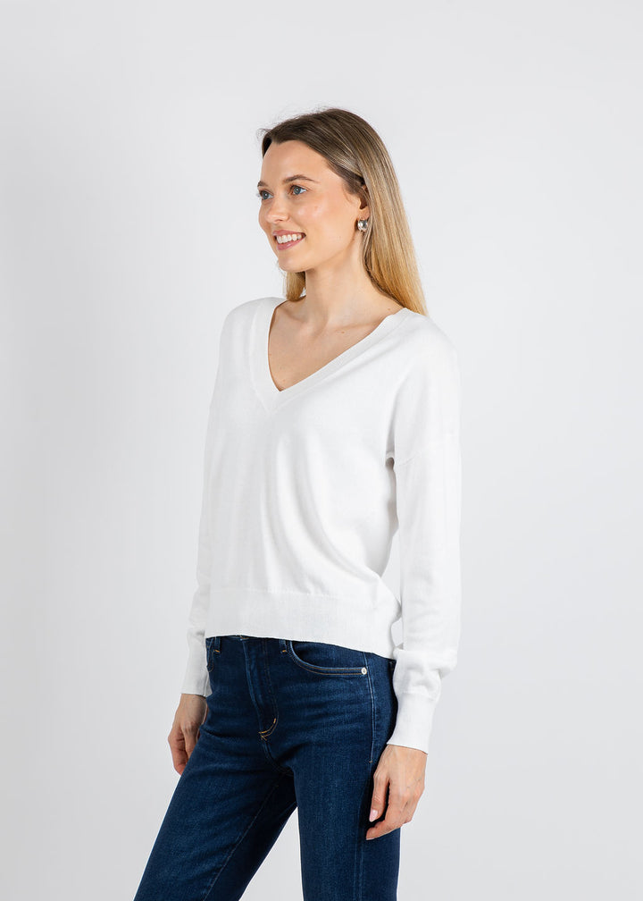 J Society Easy V-Neck Sweater in White available at Barbara Katz