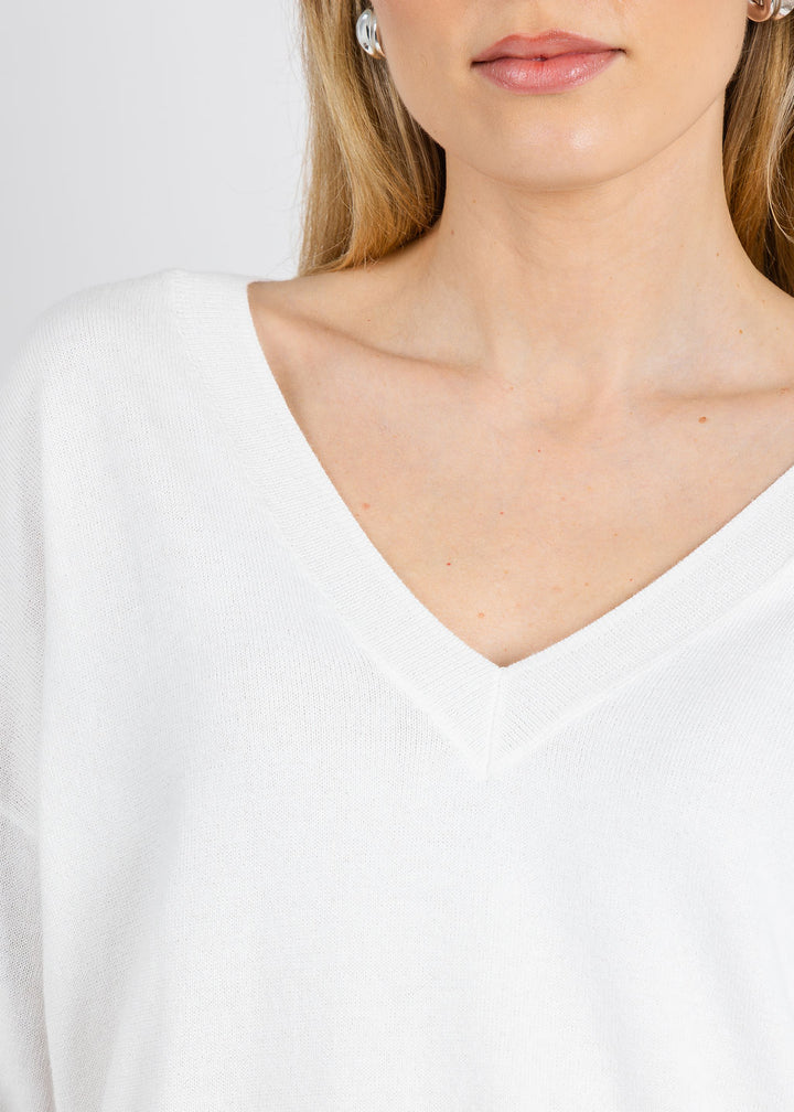 J Society Easy V-Neck Sweater in White available at Barbara Katz