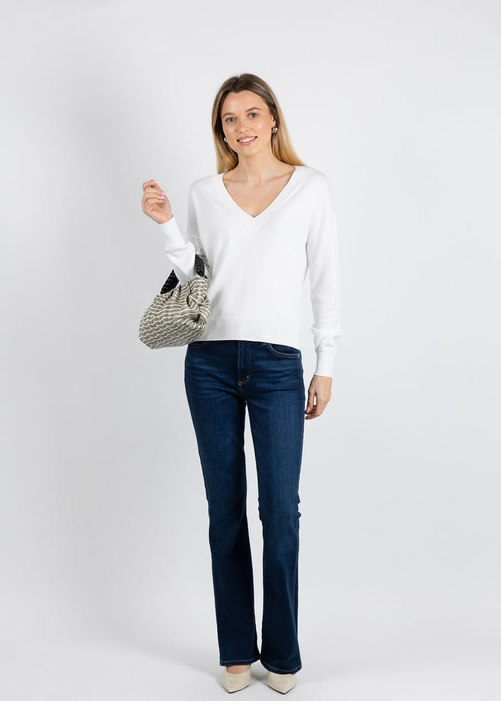 J Society Easy V-Neck Sweater in White available at Barbara Katz