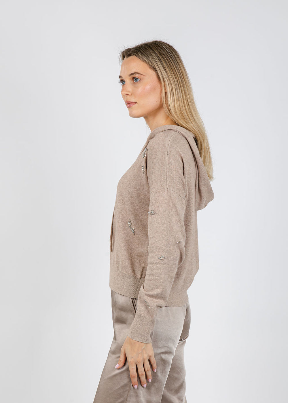 J Society Ember Brooch Hoodie in Cappuccino available at Barbara Katz