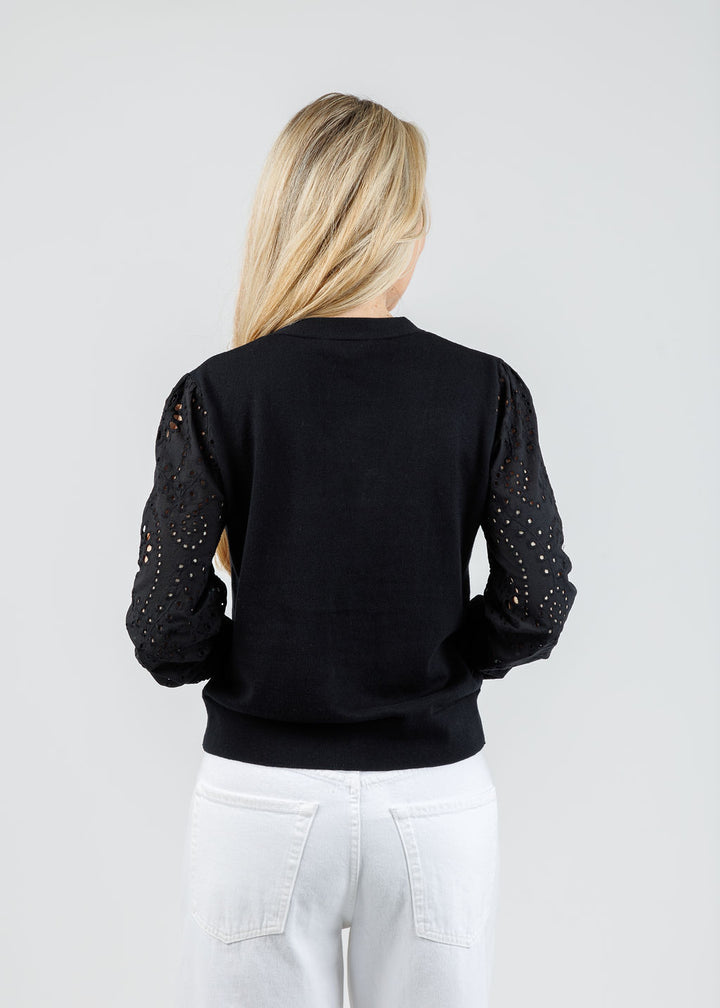 J Society Eyelet Sleeve Cardigan in Black available at Barbara Katz