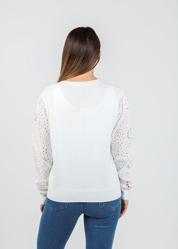 J Society Eyelet Sleeve Cardigan in White available at Barbara Katz
