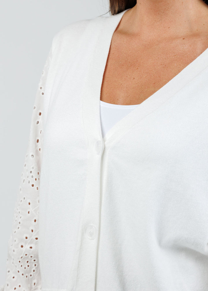 J Society Eyelet Sleeve Cardigan in White available at Barbara Katz