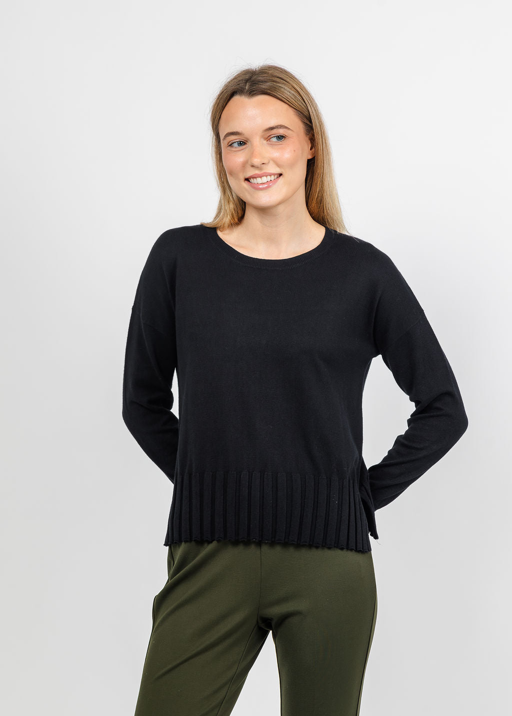 J Society Fall Rib Bottom Crew Sweater in Black available at Barbara Katz