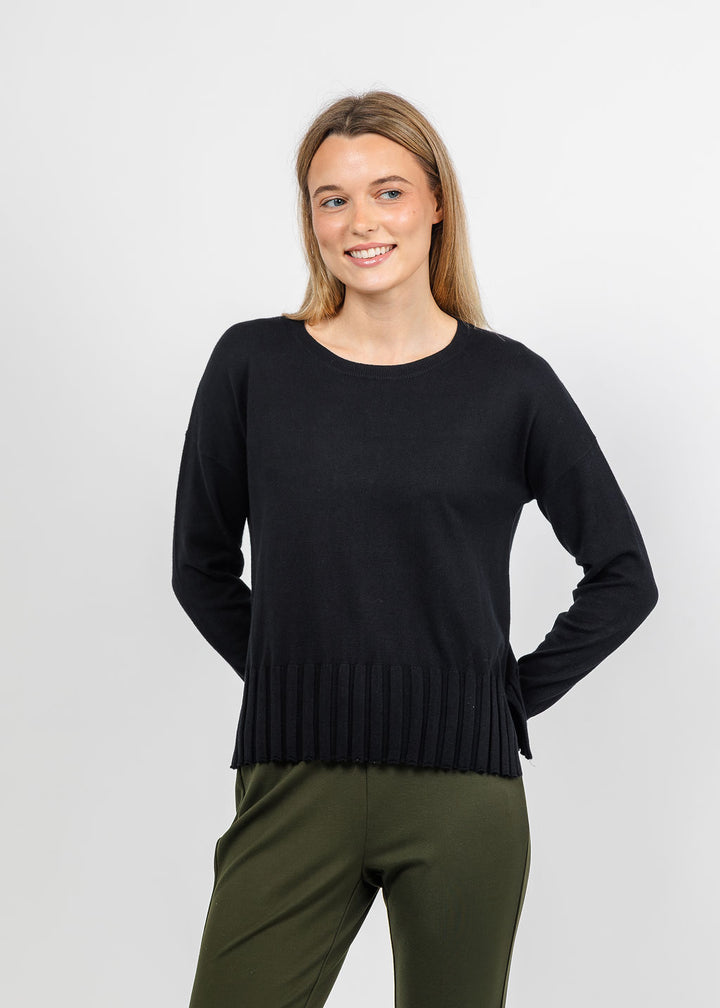 J Society Fall Rib Bottom Crew Sweater in Black available at Barbara Katz