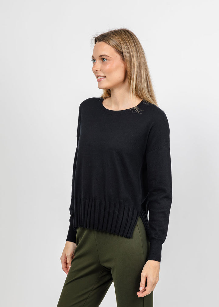 J Society Fall Rib Bottom Crew Sweater in Black available at Barbara Katz