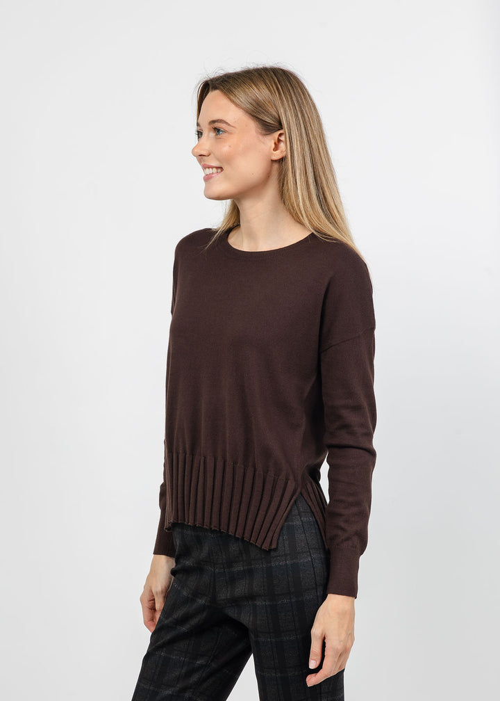 J Society Fall Rib Bottom Crew Sweater in Coffee Bean available at Barbara Katz