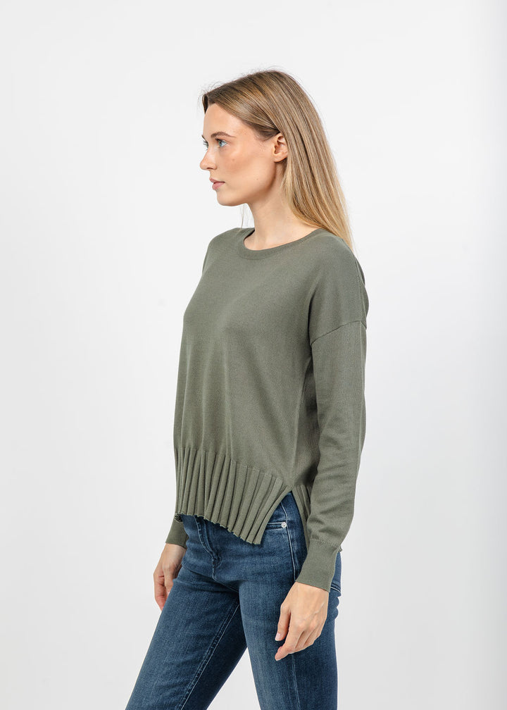 J Society Fall Rib Bottom Crew Sweater in Moss available at Barbara Katz
