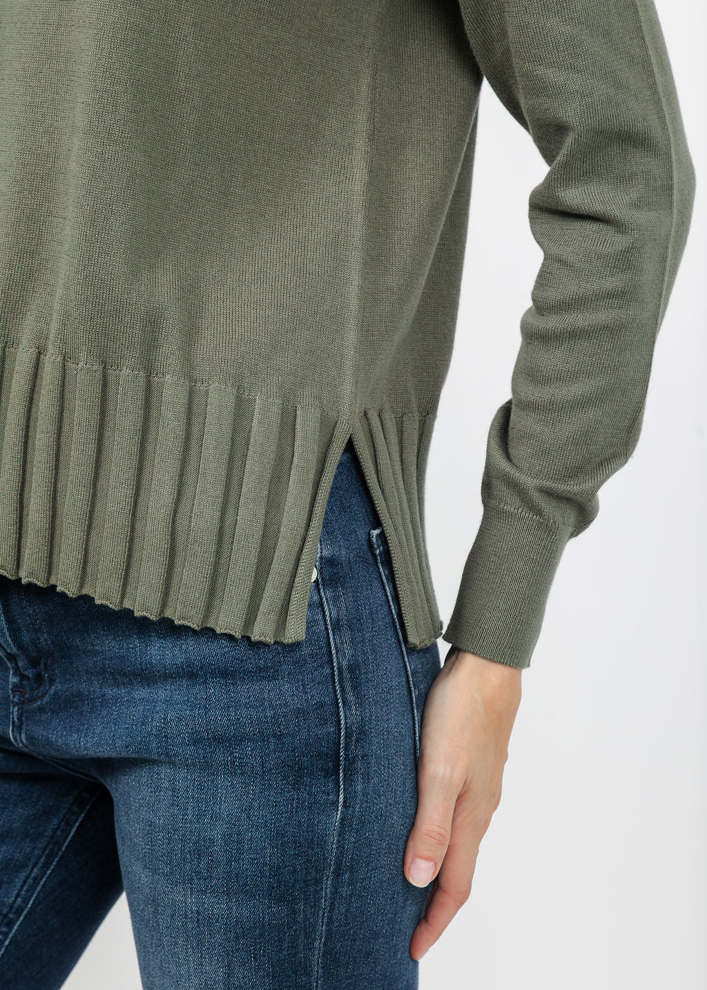 J Society Fall Rib Bottom Crew Sweater in Moss available at Barbara Katz