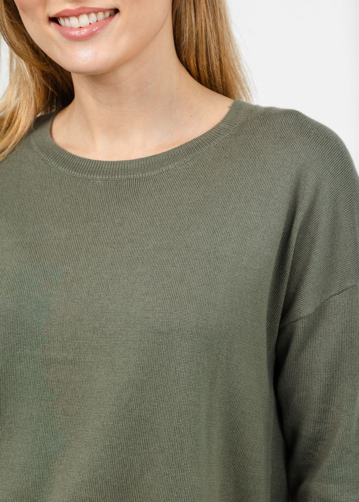 J Society Fall Rib Bottom Crew Sweater in Moss available at Barbara Katz