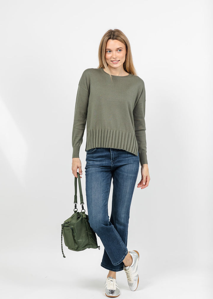J Society Fall Rib Bottom Crew Sweater in Moss available at Barbara Katz