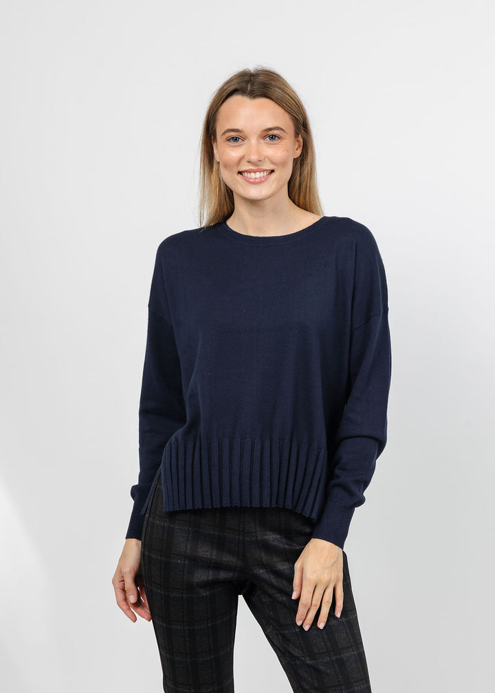 J Society Fall Rib Bottom Crew Sweater in Navy available at Barbara Katz