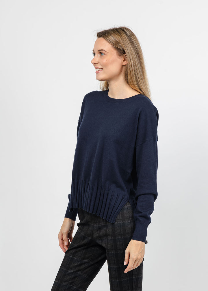 J Society Fall Rib Bottom Crew Sweater in Navy available at Barbara Katz