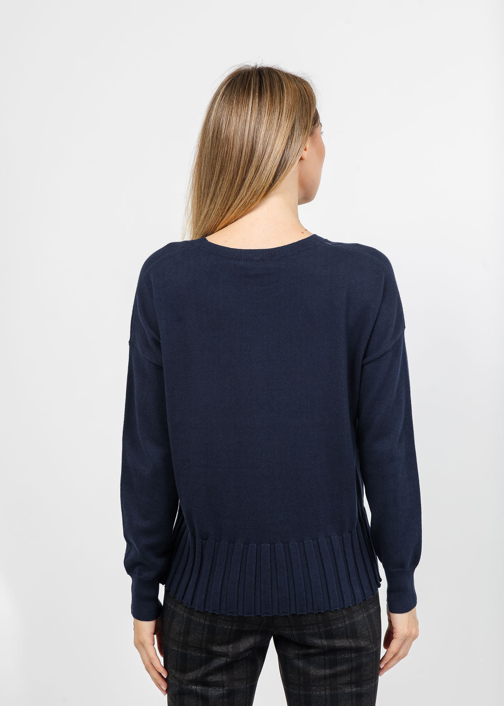 J Society Fall Rib Bottom Crew Sweater in Navy available at Barbara Katz