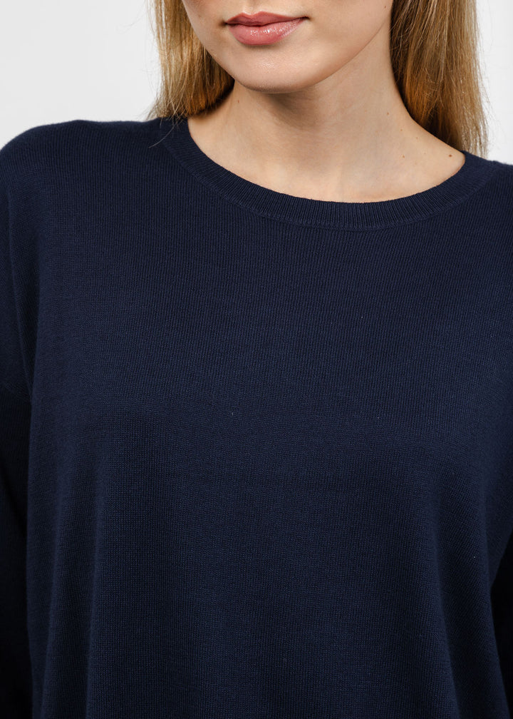 J Society Fall Rib Bottom Crew Sweater in Navy available at Barbara Katz