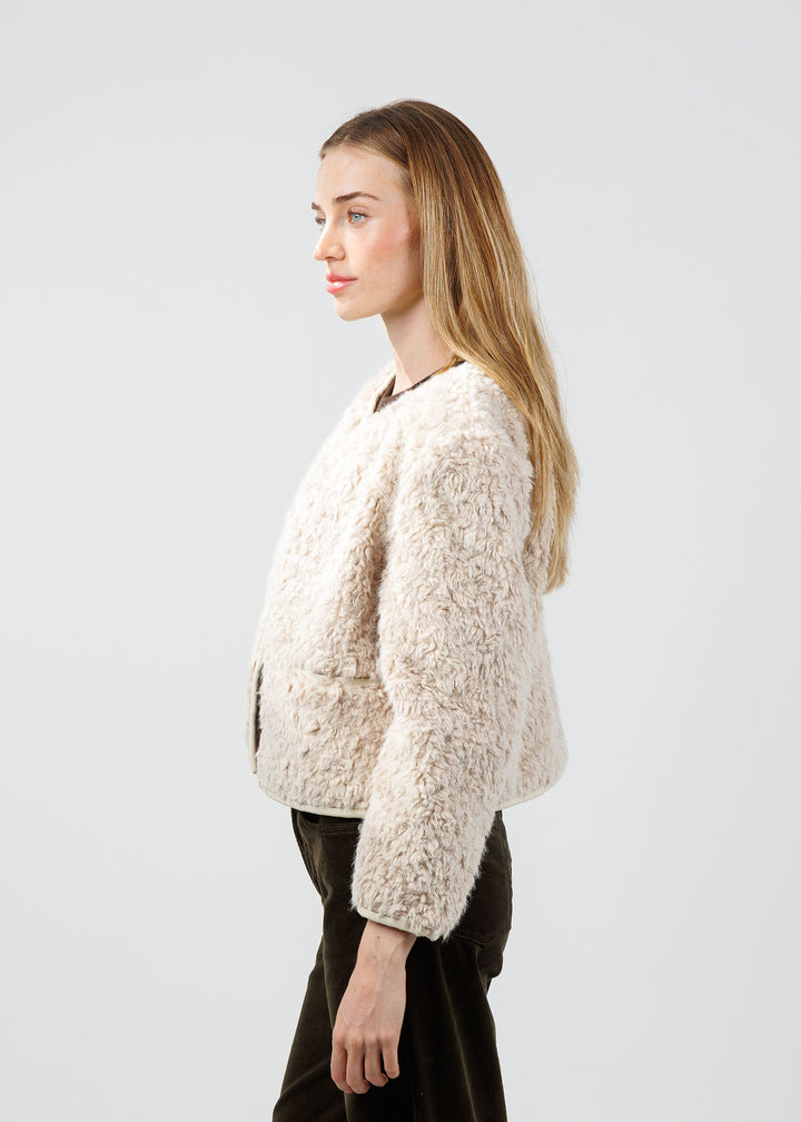J Society Faux Fur Open Jacket in Latte available at Barbara Katz