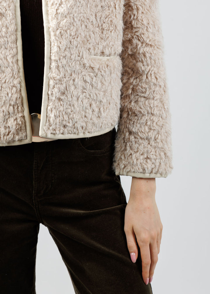 J Society Faux Fur Open Jacket in Latte available at Barbara Katz