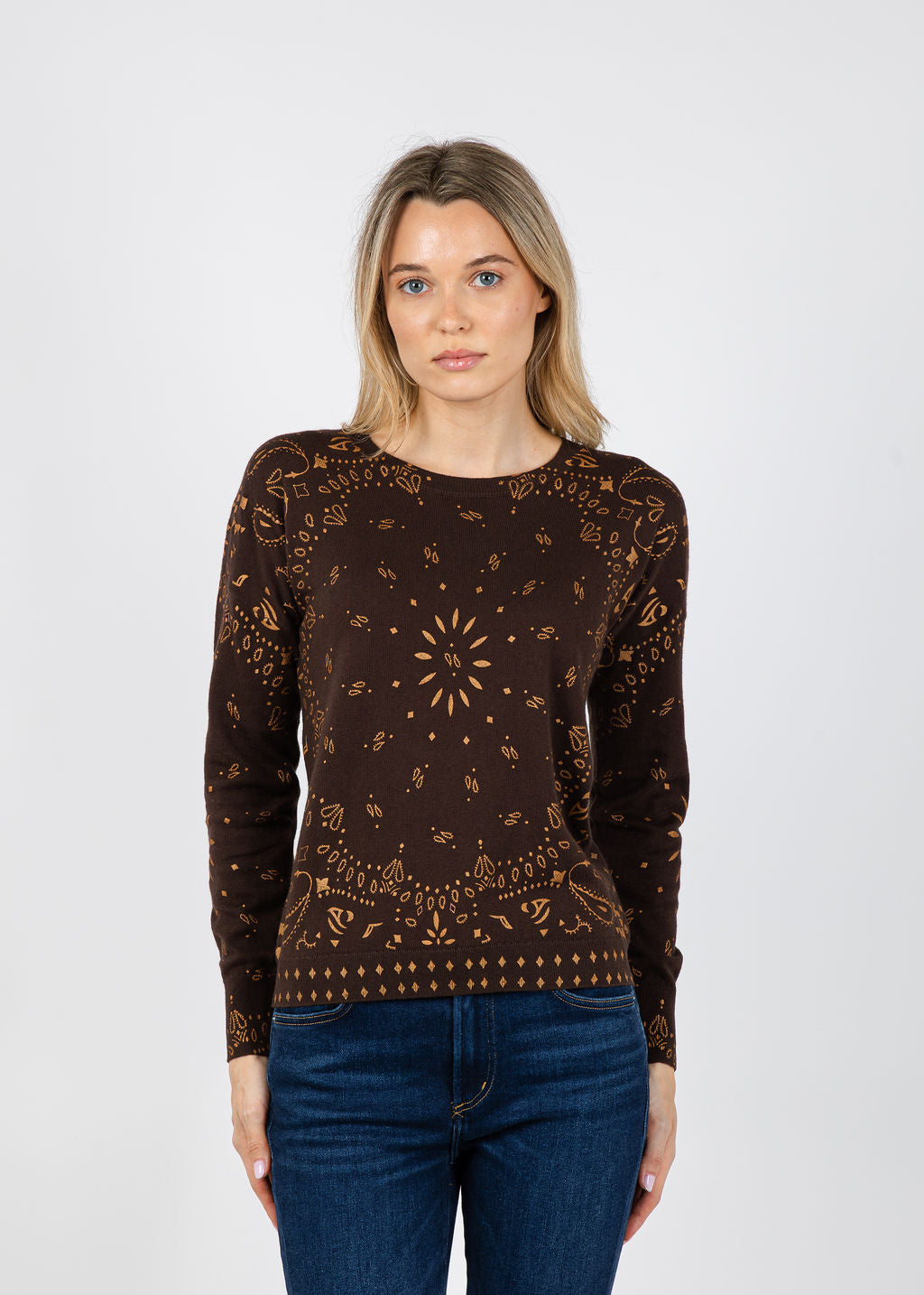 J Society Foil Bandana Sweatshirt in Chocolate available at Barbara Katz