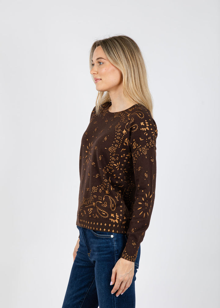 J Society Foil Bandana Sweatshirt in Chocolate available at Barbara Katz